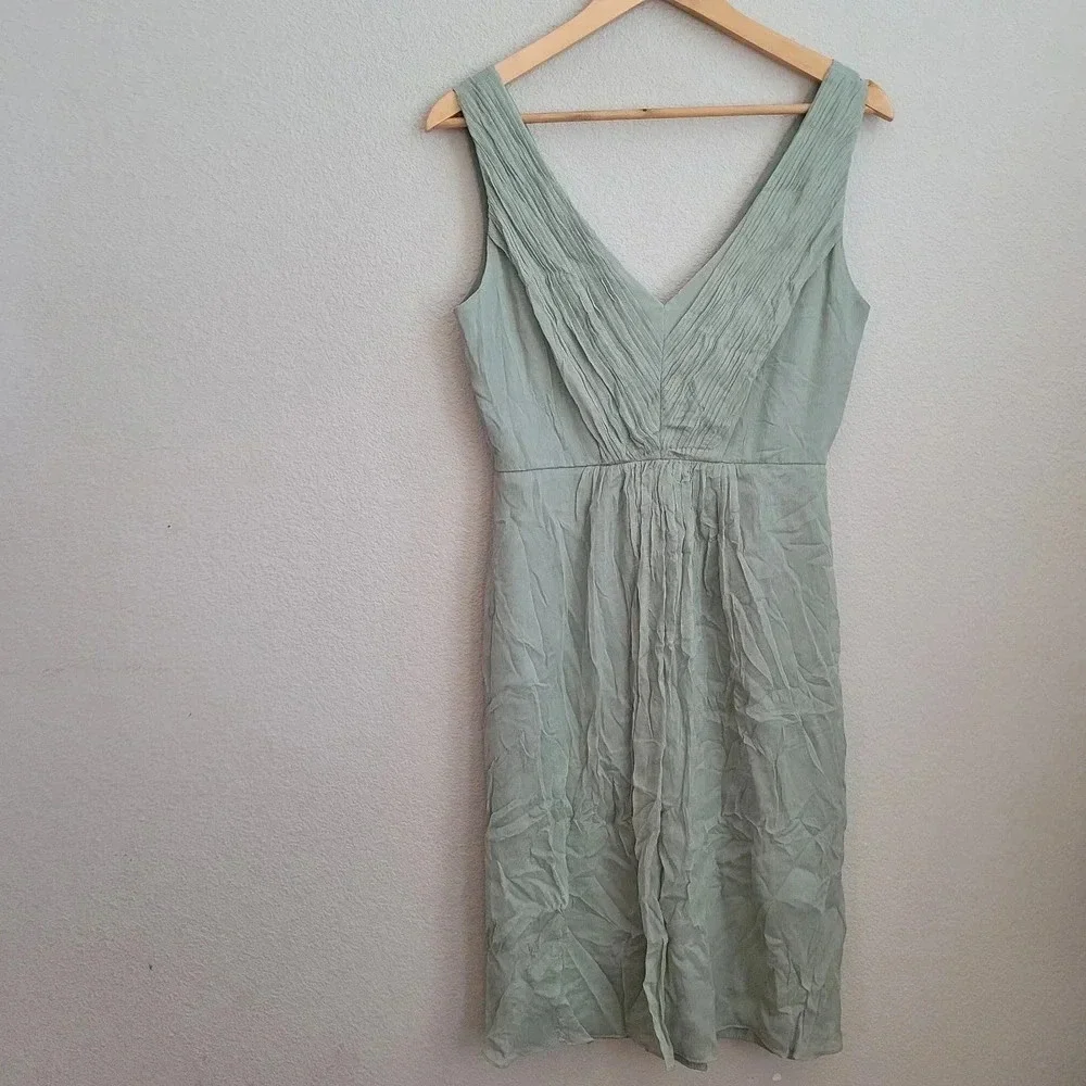 J.CREW Women's Mini Heidi Dress 4 Gray Solid 100% Silk Ruffle Sleeveless V-Neck